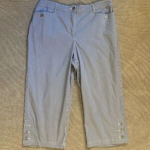 Karen Scott Cotton Capri Vertical Striped Blue and White Pants